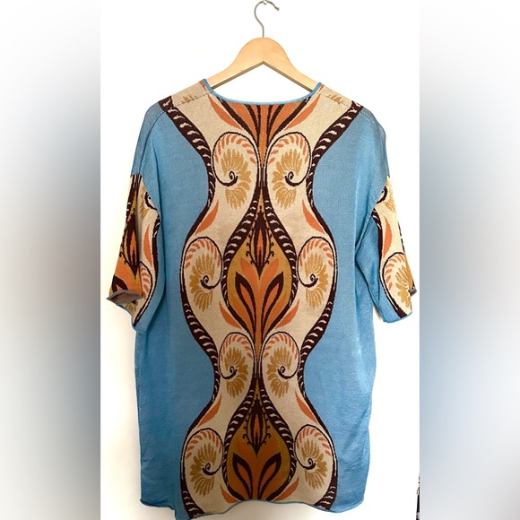 Zara Jacquard Kenia Mini Tunic Dress Womens Blue and Orange Patterned Sz Large - Picture 3 of 12